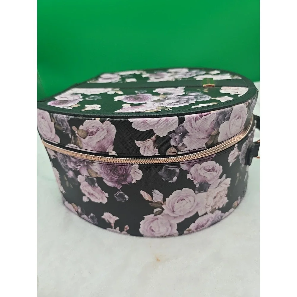 Ellen Tracy Floral Print Logo‎ Cosmetics Makeup Travel Bag Zip